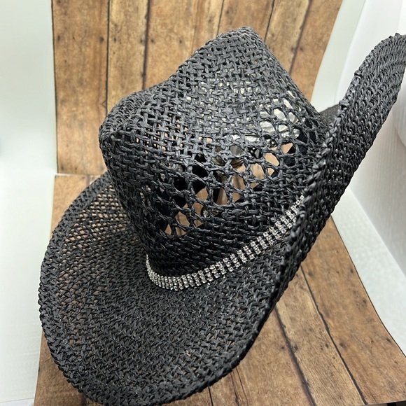 CHIC BLACK WOMENS COWBOY HAT W/ RHINESTONE HAT BAND COUNTRY CONCERT WESTERN HAT - Picture 8 of 9